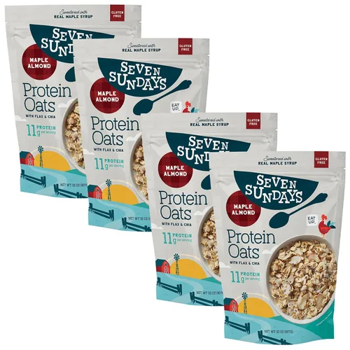 Miniatura 6 de Seven Sundays Avena proteica, manzana y canela, bolsa de 32 onzas (paquete de 4), avena sin gluten, 0.35 onzas de proteína reciclada, disfruta