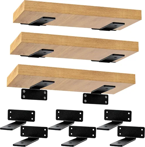CONNOO Soportes flotantes de alta resistencia, soportes de metal ocultos en L de 6 pulgadas para soporte de estantes, soportes de estante rústicos