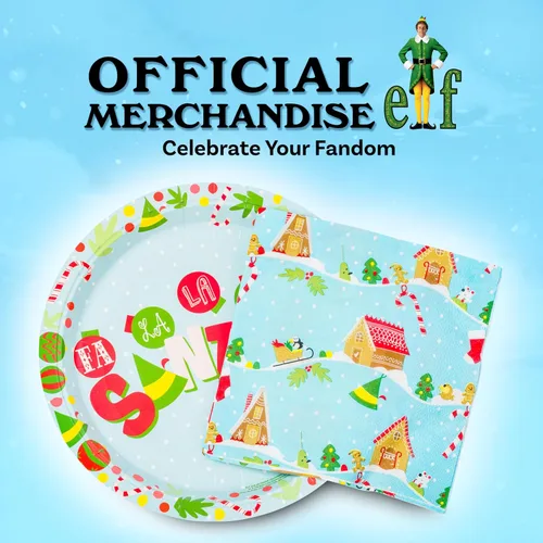 Miniatura 6 de Silver Buffalo Elf Buddy the Elf Fa La La Santa Snow Christmas - Paquete de 32 platos de papel desechables y servilletas para fiestas Buddy the Elf