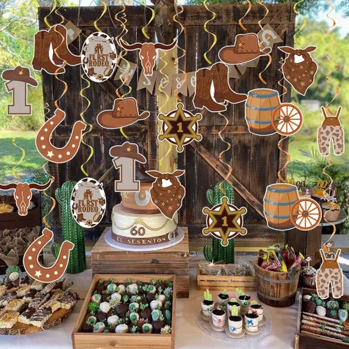 Miniatura 4 de Decoraciones de fiesta de vaquero, Mi primera fiesta de cumpleaños de rodeo para niños, suministros de fiesta temática occidental, espirales