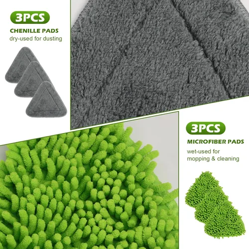 Miniatura 6 de Limpiador de pared triangular con mango largo de 82 pulgadas, limpiador de pared, herramienta de limpieza con 4 almohadillas de microfibra de Verde