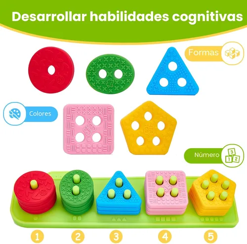 Miniatura 4 de hahaland Juguetes sensoriales Montessori para clasificar y apilar de silicona para niños de 1 a 3 años, bloques suaves texturizados para clasificar