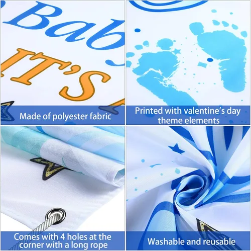 Miniatura 3 de Sumind Letrero de bienvenida para baby shower, con texto en inglés "It's a Boy", cartel de bienvenida para baby shower, 70.87 x 35.43 pulgadas