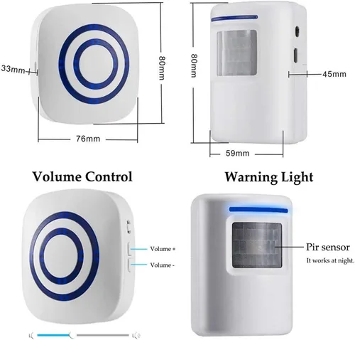Miniatura 2 de Timbre de puerta con sensor de movimiento para negocios, kit de timbre para exteriores, alerta de entrada inalámbrica: Timbre de sensor