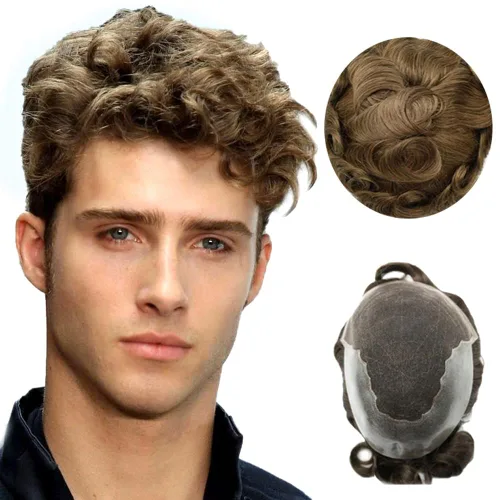 Miniatura 19 de Toupee - Sistemas de reemplazo de cabello para hombre, encaje frontal suizo, nudo blanqueado, pieza de cabello humano natural 1# negro azabache, 8 x
