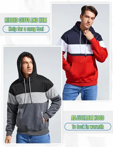 Miniatura 5 de Sudadera con capucha para hombre, diseño de bloques de color, casual, de vellón, manga larga, con capucha