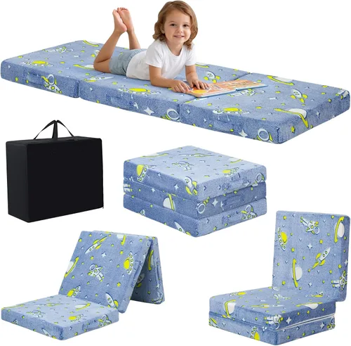 Miniatura 16 de MeMoreCool Colchón de suelo plegable para niños, Glow de 57x22 pulgadas, colchoneta para dormir y guardería para niños pequeños, futón plegable