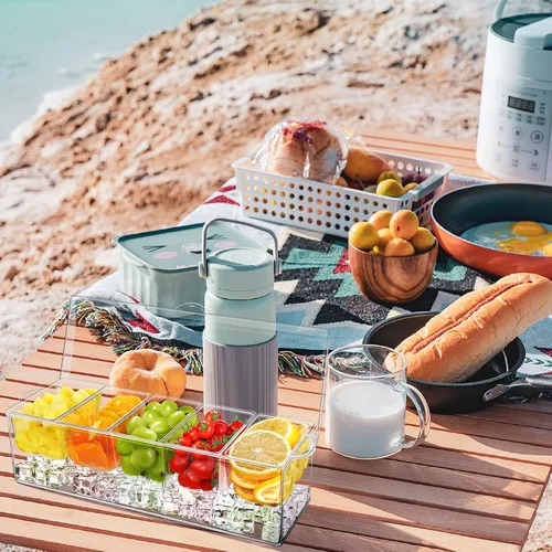 Miniatura 8 de Servidor de condimentos de 5 compartimentos, recipientes de condimentos enfriados con hielo, bandeja transparente para servir condimentos sobre