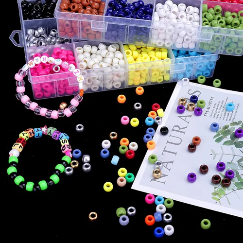Miniatura 6 de Greentime Kit de fabricación de joyas de cuentas de poni, cuentas de pony de 0.354 in, cuentas opacas de arcoíris, pequeñas cuentas espaciadoras