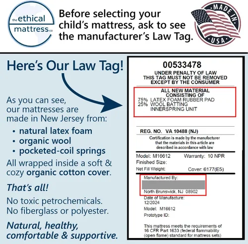 Miniatura 4 de Ethical Mattress CO - Colchón infantil de 6 pulgadas, sin toxinas, fabricado en los Estados Unidos con algodón orgánico, lana, látex y bobinas