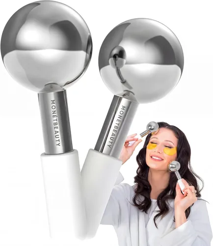 MonétBeauty Globos de Hielo de Acero Inoxidable para Tratamientos Faciales (Plateado), Globos Criogénicos Duraderos que Reducen Instantáneamente la
