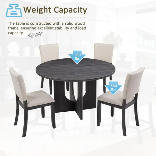 Miniatura 3 de RuiSiSi Juego de mesa de comedor redonda de 5 piezas, juego de mesa de cocina de 47 pulgadas con 4 sillas tapizadas, mesa de comedor de madera