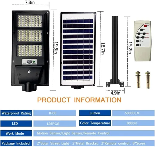 Miniatura 5 de Luz solar de calle del atardecer al amanecer, 50000 lúmenes, luces solares para exteriores con sensor de movimiento para calle, patio, 3t