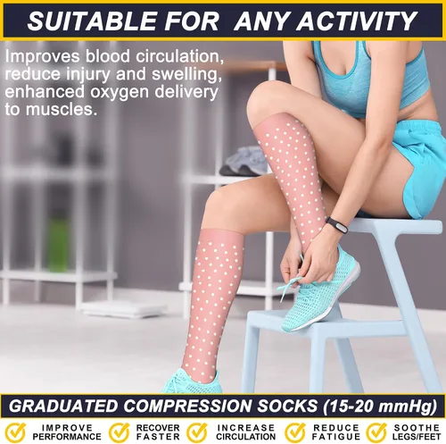 Miniatura 2 de Calcetines de compresión para mujeres y hombres (6 pares) 15-20 mmHg son para atletismo, correr, montar, viajar, enfermería médica, mejor apoyo