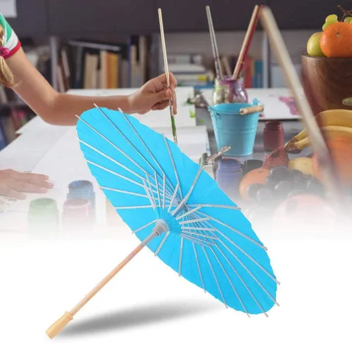Miniatura 2 de Haofy Paraguas de papel para sombrilla, paraguas de papel en blanco para decoración de niños, pintura a mano, manualidades, decoración de boda, Azul