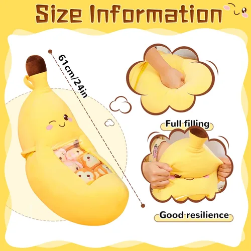 Miniatura 2 de Lewtemi Linda almohada de plátano Kawaii de peluche extraíble emocional de felpa con apoyo de gato dinosaurio regalo para la habitación del hogar