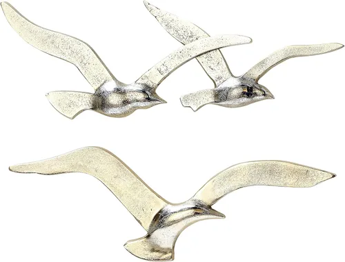 WHW Whole House Worlds Americana Flying Birds - Arte de pared de metal, hecho a mano, fundido de aluminio plateado fino, bajorrelieve, 15.25
