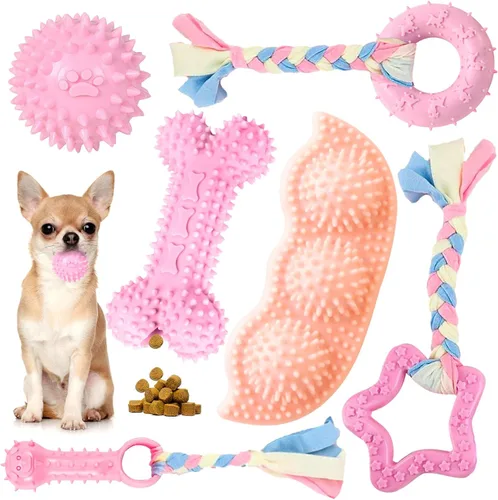 Miniatura 11 de Petcare Paquete de 6 juguetes para masticar para cachorros - Cuerda de goma azul suave y hueso redondo para dentición para perros pequeños