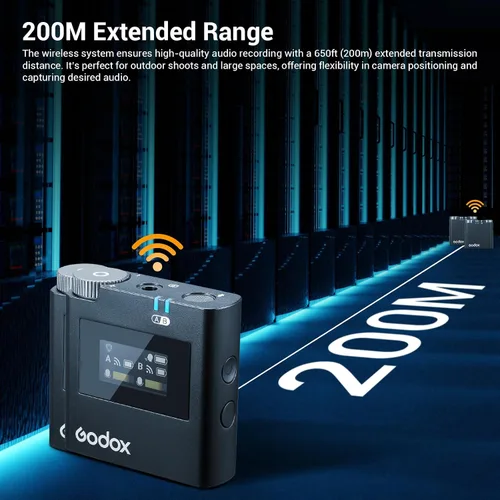 Miniatura 6 de GODOX Virso S M2 Micrófono inalámbrico para Sony, micrófono de solapa inalámbrico con cancelación de ruido de 2.4 GHz, rango de 656 pies, batería