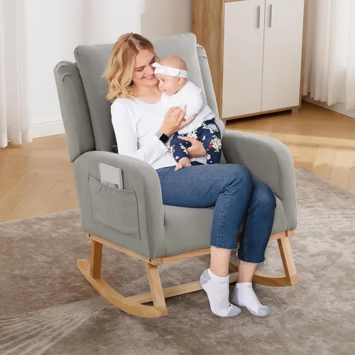 Miniatura 9 de HCHAIRH Silla Mecedora para Cuarto de Bebé, Sillas Mecedoras Tapizadas con Cojín Lumbar, Silla Mecedora Moderna y Elegante para Cuarto de Mamá, Sala