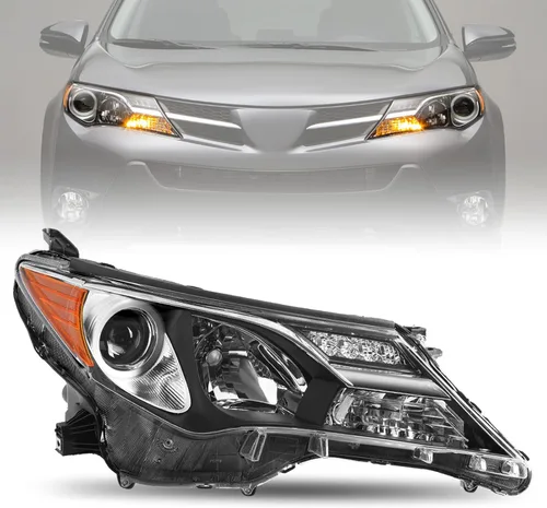 Miniatura 11 de JSBOYAT Conjunto de faros halógenos compatible con Toyota Rav4 2013, 2014, 2015, carcasa negra con reflector ámbar (bombillas incluidas)