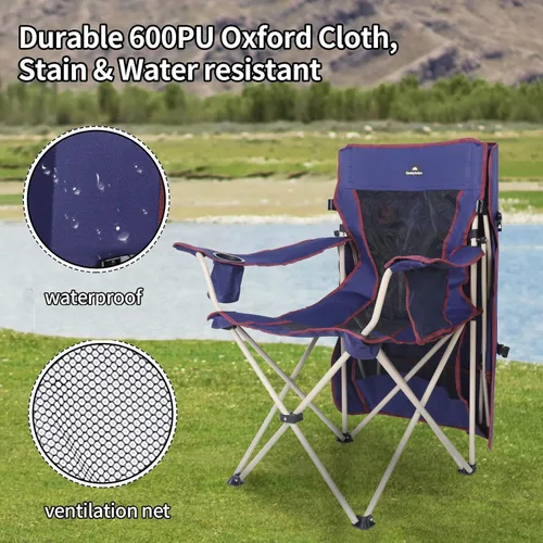 Miniatura 6 de Silla de camping con toldo – Silla de playa con sombra para uso al aire libre, parasol ajustable, soporte para tazas, bolsillos laterales – Silla