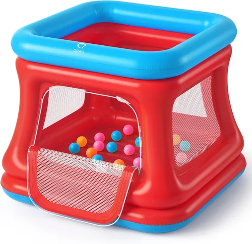 Miniatura 9 de QPAU Casa inflable 3 en 1 para niños pequeños de 1 a 3 años, piscina de pelotas y trampolín, casa inflable con red de seguridad, gorila de burbujas