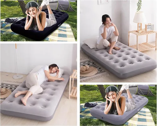 Miniatura 6 de Onirii Colchón de Aire Individual Tamaño Twin para Camping con Bomba de Aire, Colchón de Aire Inflable, Cama Inflable Portátil Engrosada, Gris