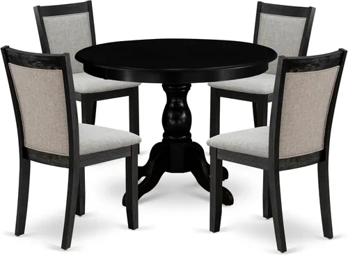Miniatura 17 de East West Furniture HBMZ3-AB6-06 - Juego de mesa de cocina de 3 piezas que contiene una mesa de comedor redonda con pedestal y 2 sillas tapizadas