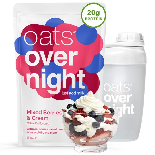 Miniatura 8 de Oats Overnight Mezcla de bayas y crema, avena durante la noche con 0.71 onzas de proteína, batido de proteína de desayuno alto en fibra, avena sin