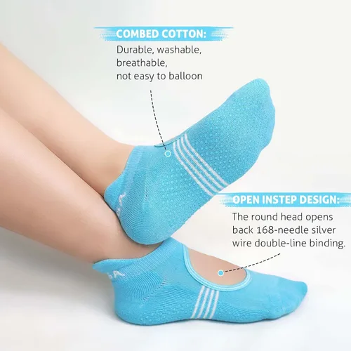 Miniatura 3 de Hellomamma Calcetines de yoga antideslizantes con agarres, calcetines de pilates y ballet para mujer