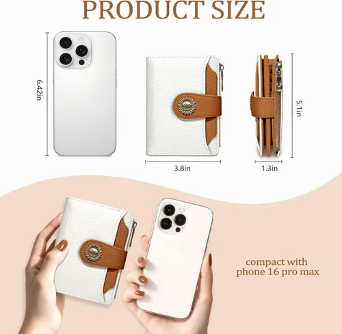 Miniatura 4 de Icycay Cartera pequeña para mujer, plegable con bloqueo RFID, soporte para tarjetas de crédito, bolsillo con cremallera para monedas, piel