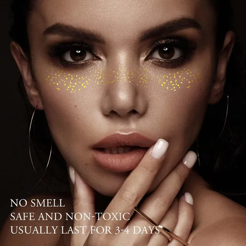 Miniatura 5 de 3 hojas de calcomanías de maquillaje de cara de pecas sintéticas metálicas doradas, impermeables, brillantes, arte corporal para festivales