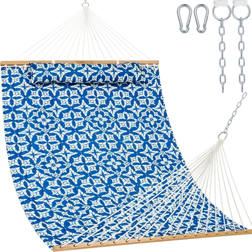 Miniatura 11 de Lazy Daze Hammocks Hamaca de tela acolchada de 12 pies con almohada suave, hamaca doble para 2 personas con barra separadora para patio exterior