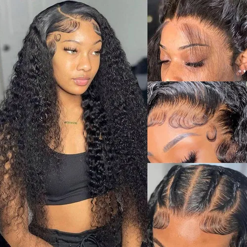 Miniatura 21 de Pelucas de cabello humano ondulado con encaje frontal 360 con correa oculta, nudos blanqueados, sin pegamento, previamente despuntadas, precortadas