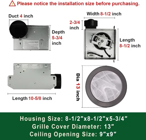 Miniatura 3 de Akicon - Ventilador de baño ultra silencioso de escape con luz LED 80 CFM, 2.0 sones, ventilador de ventilación de baño redondo con cubierta