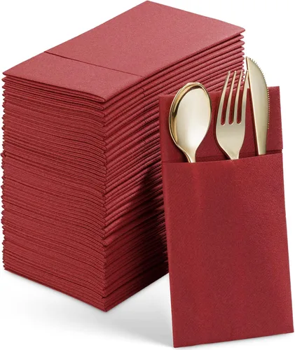 Miniatura 11 de Paquete de 50 servilletas desechables de lino con bolsillo integrado para cubiertos, tela preplegada azul como servilletas de papel para bodas