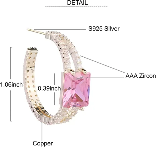 Miniatura 5 de Pendientes de aro para mujer S925 con aguja de plata con incrustaciones de circonitas Preppy Pendientes de moda para mujer