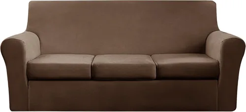 Miniatura 19 de 2 Piezas de Funda de Sillón de Terciopelo en Relieve con Funda de Cojín Separada, Funda de Sofá de Tacto Suave y Elegante, Funda de Sofá