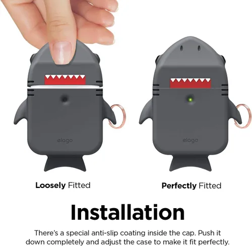 Miniatura 7 de elago Shark - Funda compatible con AirPods de Apple, diseño 3D con llavero para Apple AirPods 2, 1 (gris oscuro)