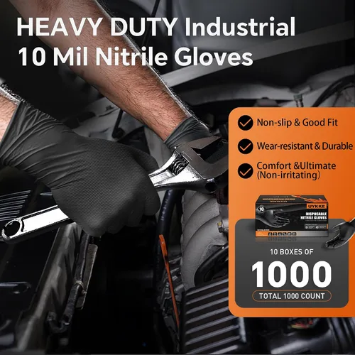 Miniatura 2 de HEAVY DUTY - Guantes de nitrilo de 10 mil, desechables, de goma, guantes de cocina industriales con textura de diamante elevado, sin látex, 1000
