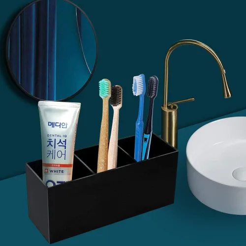 Miniatura 6 de Weiai Organizador negro del sostenedor del cepillo del maquillaje, solución de almacenamiento de los cepillos de los cosméticos de acrílico de 3