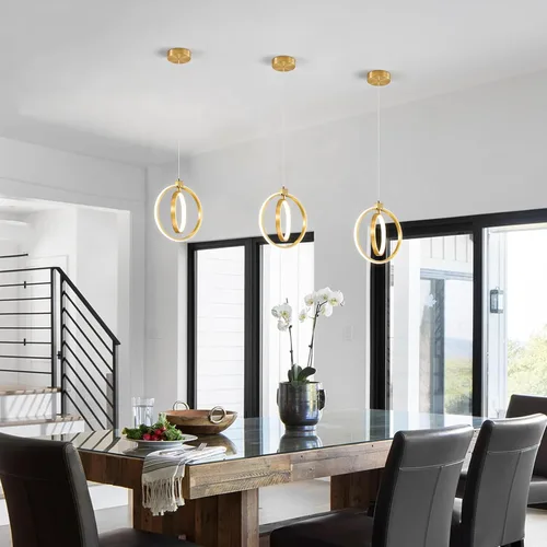 Miniatura 4 de Lámpara LED moderna con anillo dorado, lámpara colgante de 4000 K, regulable en altura ajustable, iluminación colgante para comedor, cocina, isla