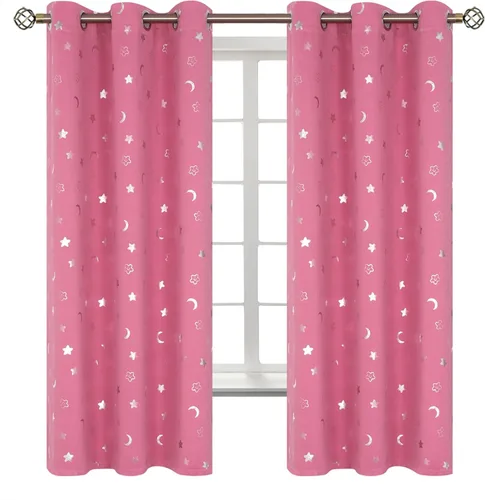 Miniatura 62 de BGment Cortinas opacas para dormitorio infantil, con aislamiento térmico, con ojales, estampado de estrellas plateadas, cortinas para oscurecer