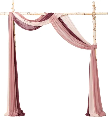 Ling's moment 3 paneles de 20 pies de tela drapeada con arco de boda de tela para telón de fondo (rosa polvorienta + burdeos + rubor)