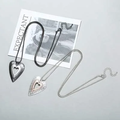 Miniatura 6 de COOSTUFF ANNA Collar con dije de corazón de amor para mujer, joyería de moda, collares largos de suéter Chian, Metal