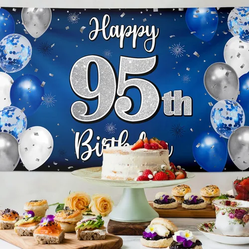 Miniatura 108 de Decoración de feliz cumpleaños 35, globo azul y plateado de 35 años, cartel grande de telón de fondo de cumpleaños, suministros para fiesta de 35th