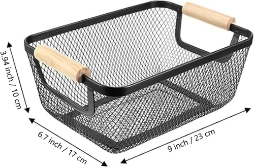 Miniatura 3 de AJIODA Cesta de acero de malla metálica, cesta organizadora de almacenamiento de alambre pequeña, cesta de cocina colgante multifunción con mango