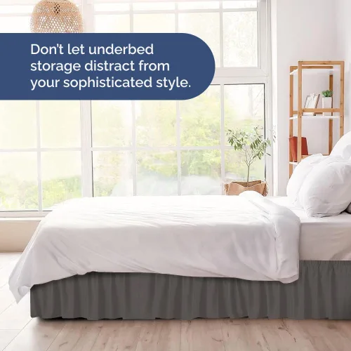Miniatura 8 de Falda de cama envolvente con volantes, color gris oscuro, para camas de tamaño Queen con altura de 53 cm CGK Linens - Falda de cama plisada con tela