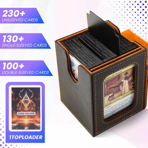 Miniatura 2 de MTG Caja de Mazo para Commander Display, Estuche de Mazo de Cartas que Cabe 100 Cartas con Doble Funda, Caja de Almacenamiento de Cuero Magic Negro